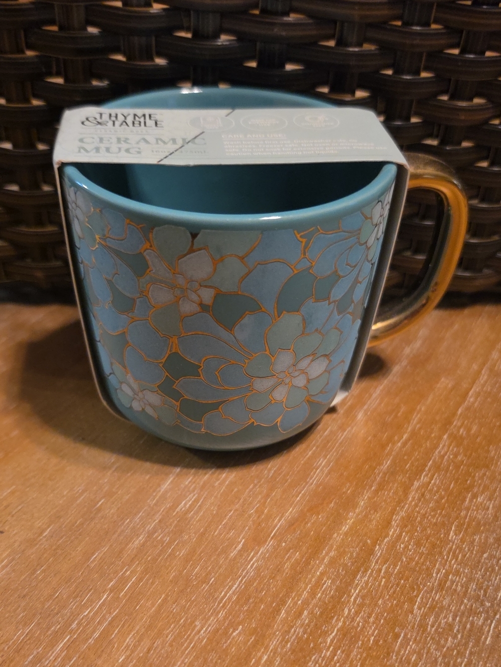 Thyme & Table Blue Floral Ceramic Mug with Gold Handle